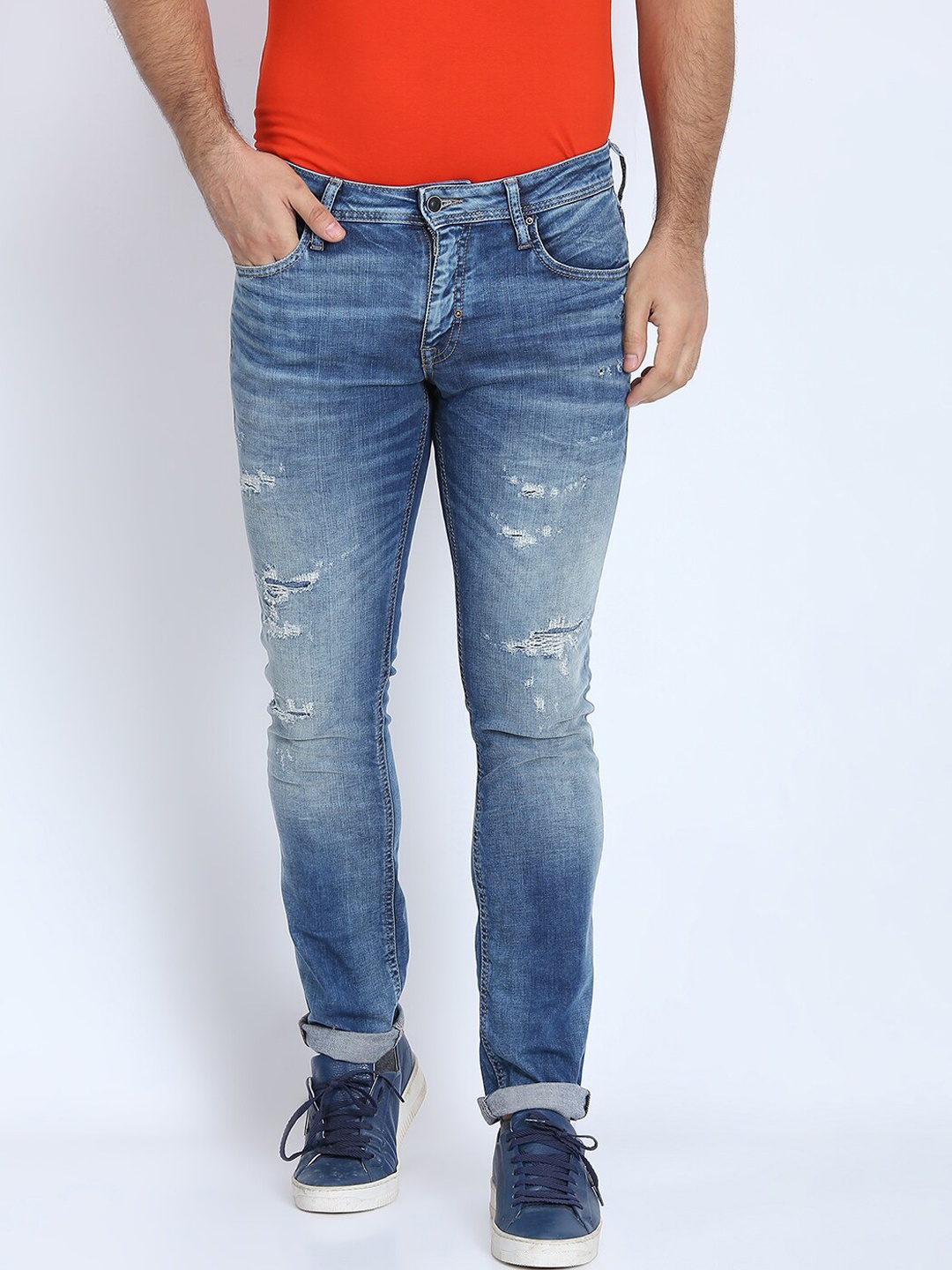 

Antony Morato Men Blue Slim Fit Mildly Distressed Light Fade Jeans