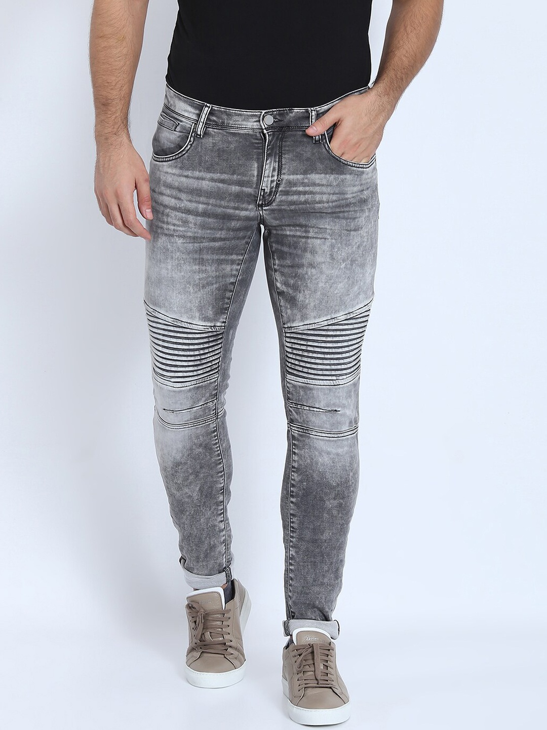 

Antony Morato Men Charcoal Grey Slim Fit Low Distress Heavy Fade Jeans