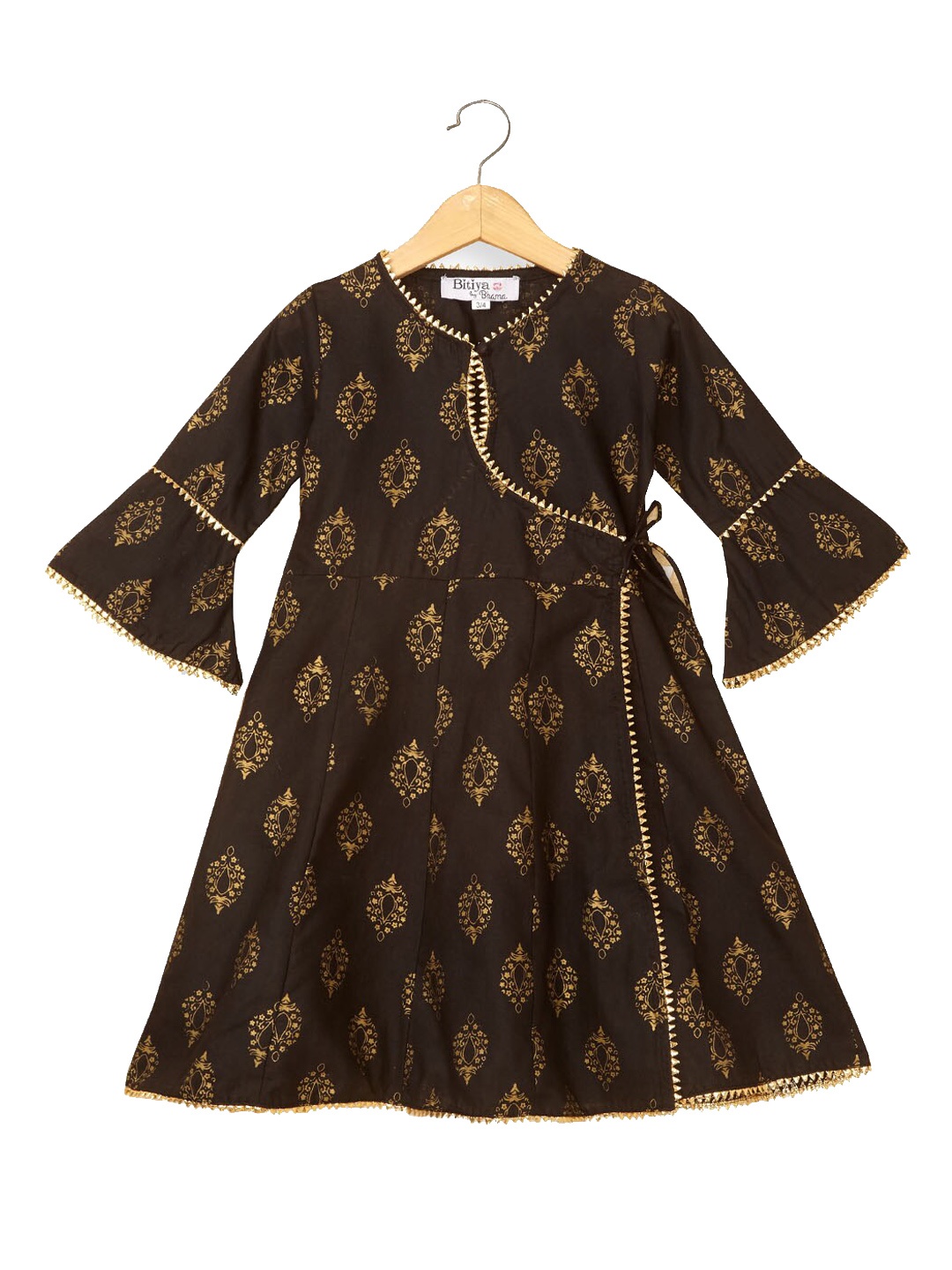 

Hopscotch Girls Black Ethnic Motifs Printed Pure Cotton Kurta with Palazzos