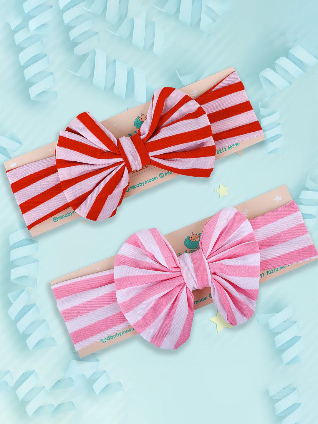 

Baby Moo Infants Girls Set of 2 Red & Pink Striped Headbands