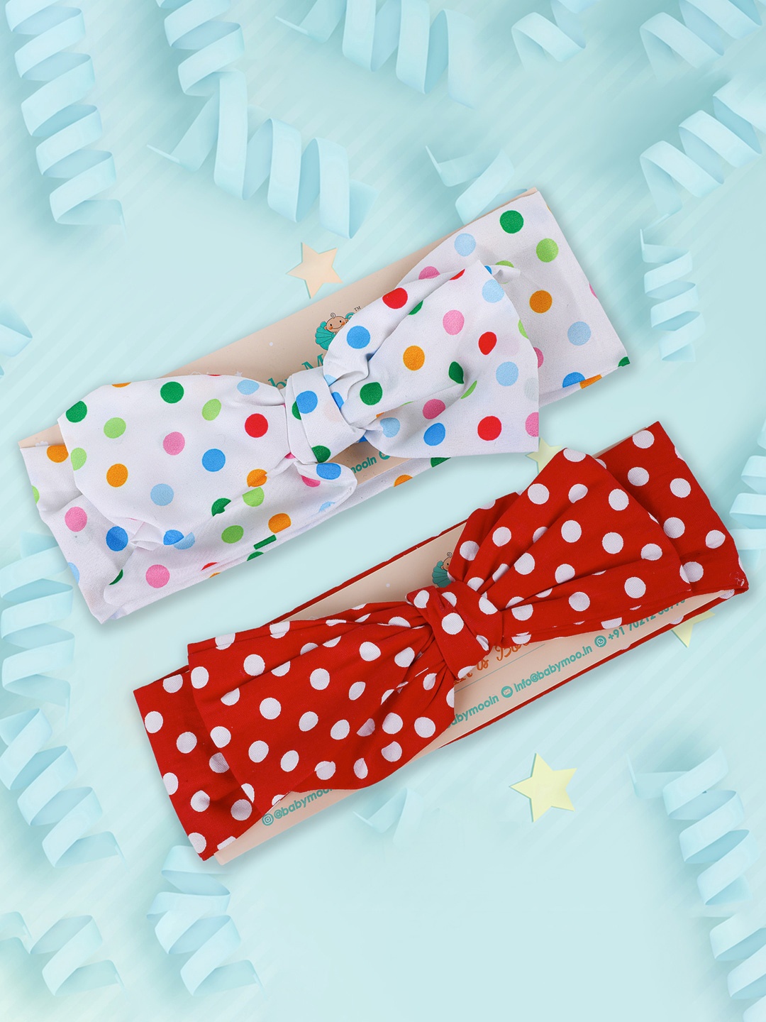 

Baby Moo Infant Girls Set Of 2 Polka Dot Printed Bow Knot Headbands, Red