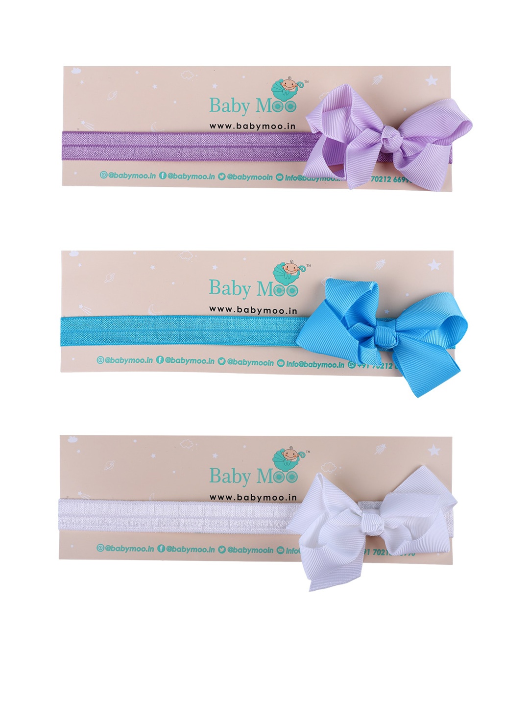 

Baby Moo Girls Set Of 3 Solid Headbands, Purple