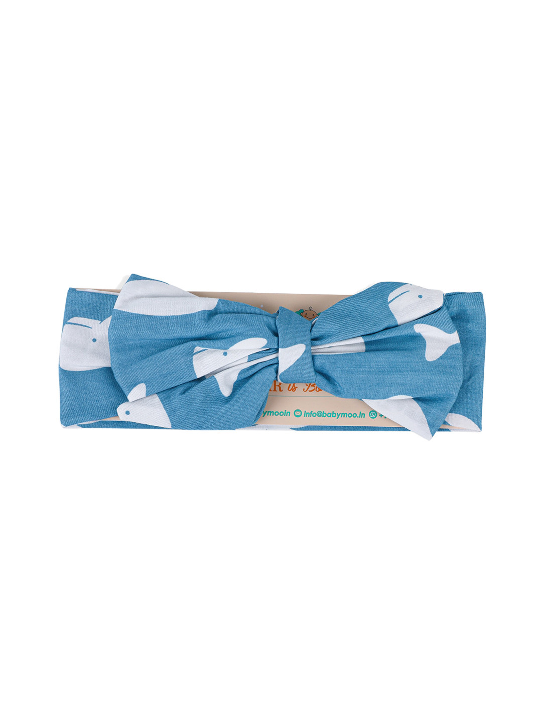 

Baby Moo Infants Girls Blue & White Whale Printed Bow Knot Headband