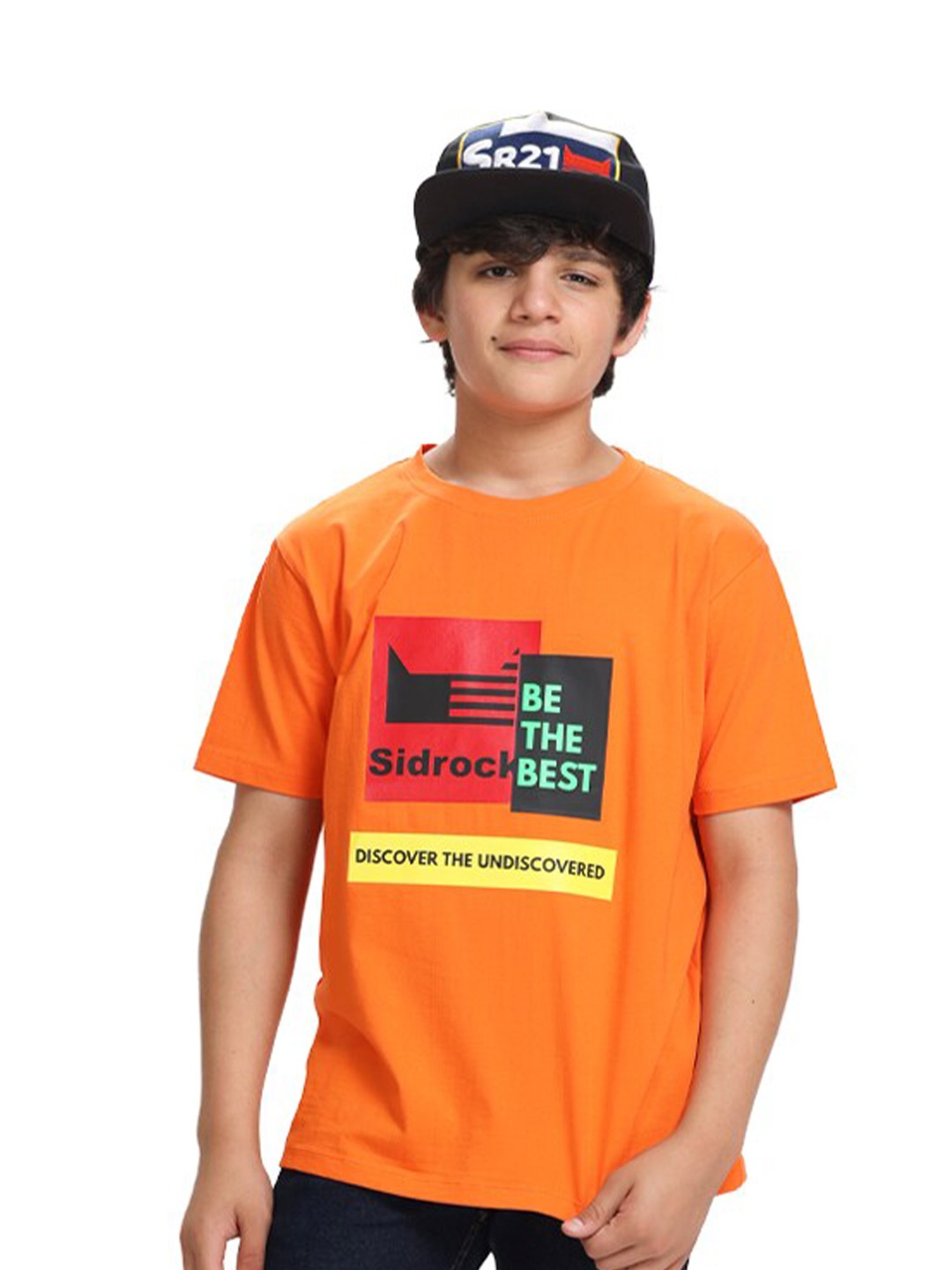 

SIDROCK Boys Orange Typography Printed Round Neck Regular Fit T-shirt