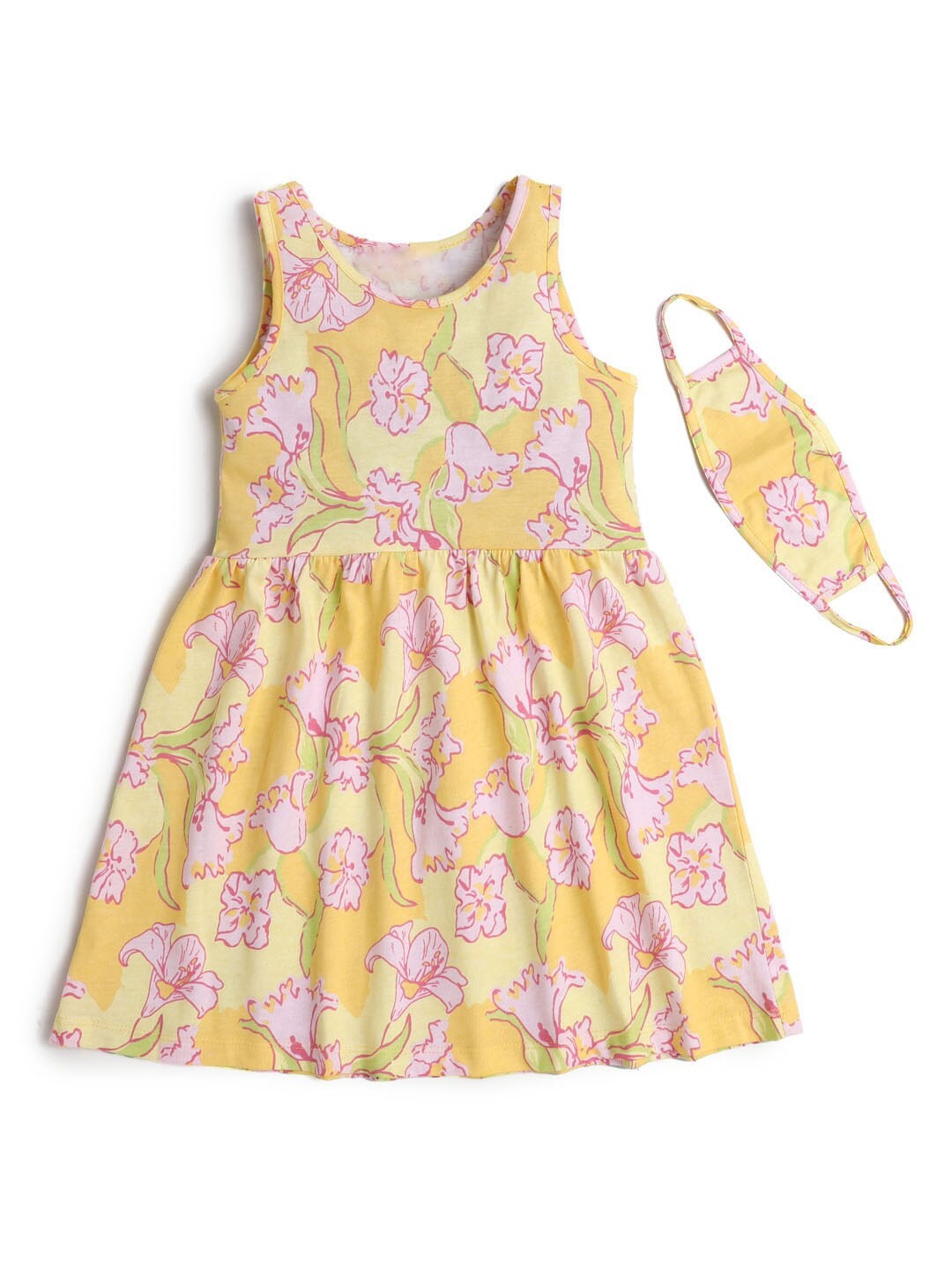 

Hopscotch Girls Yellow & Purple Printed Cotton Fit & Flare Dress