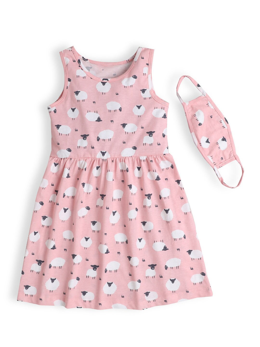 

Hopscotch Girls Pink Printed Fit & Flare Cotton Dress