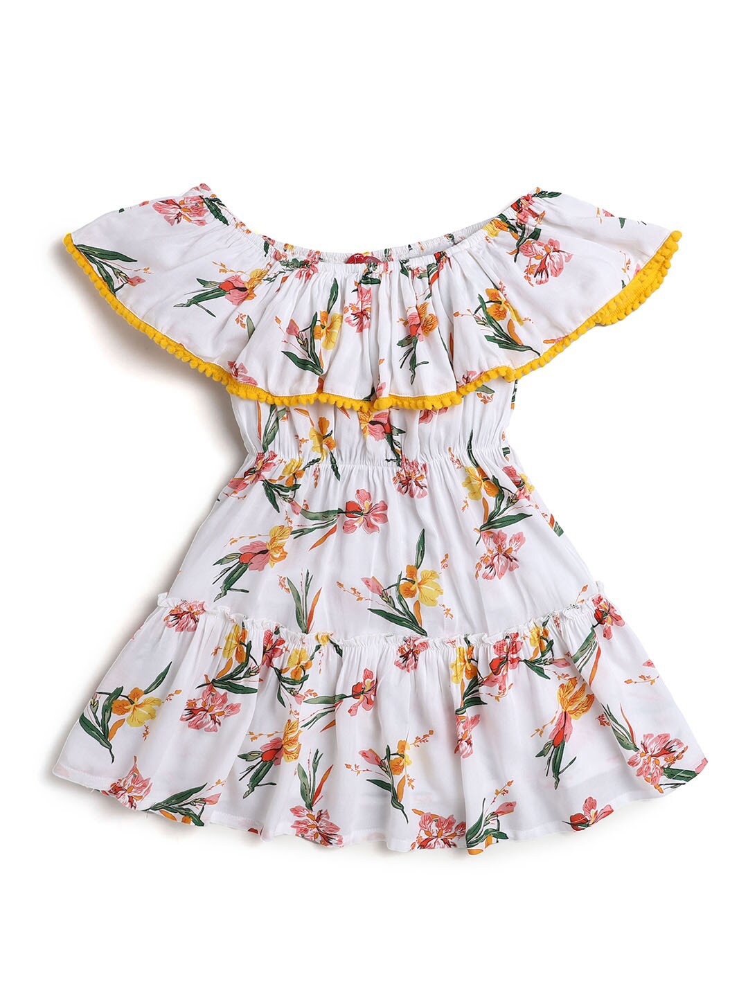 

Hopscotch White & Green Floral Off-Shoulder Dress
