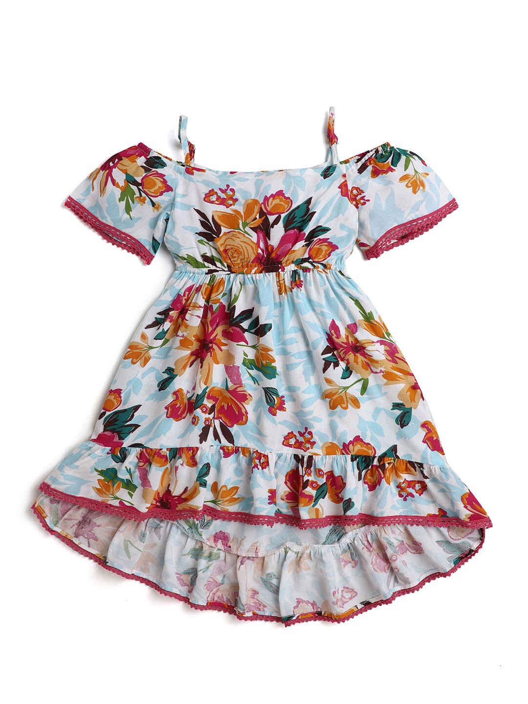 

Hopscotch Girls White & Multicolored Floral Empire Maxi Dress