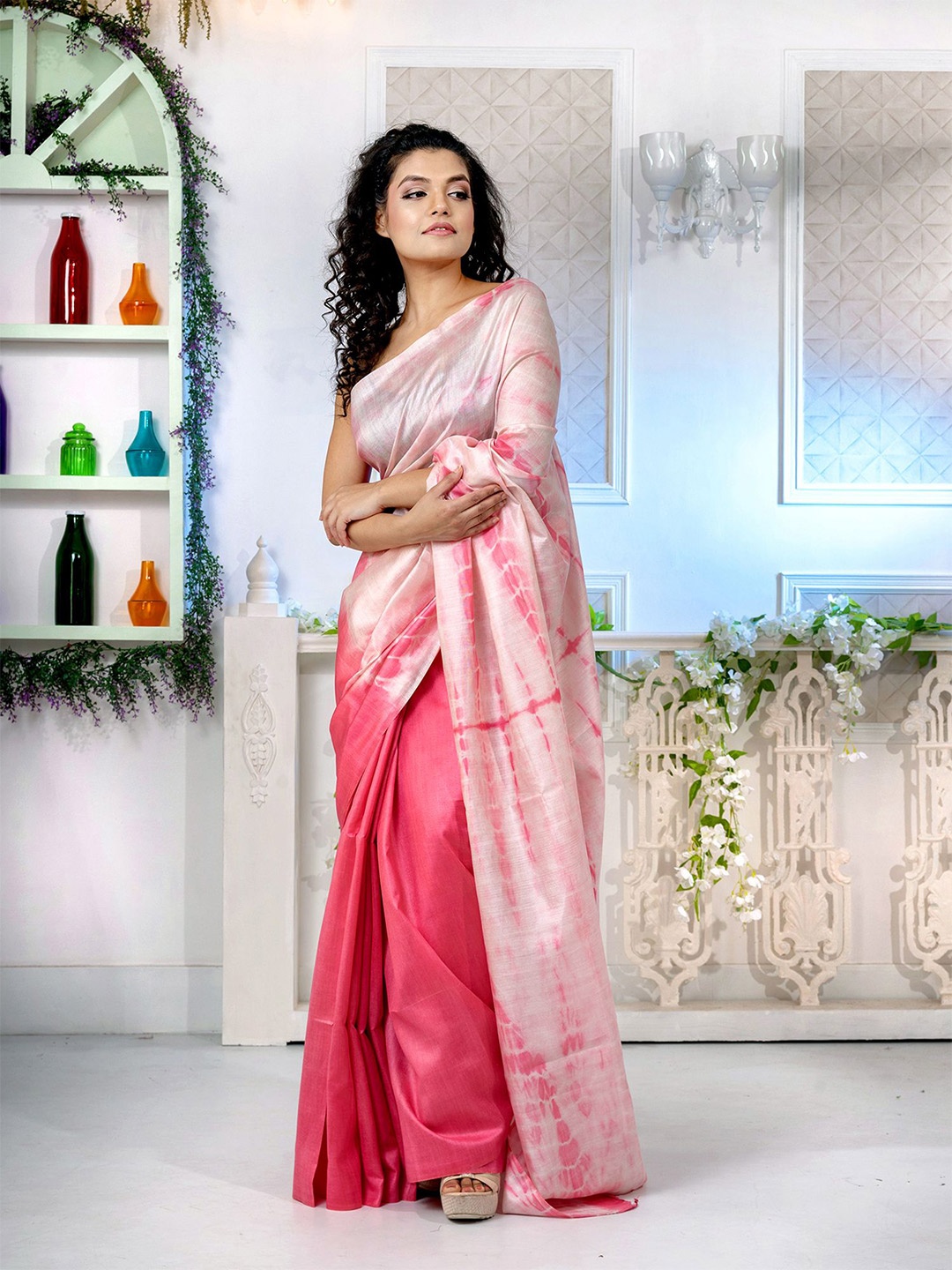 

Charukriti Women Pink Sarees