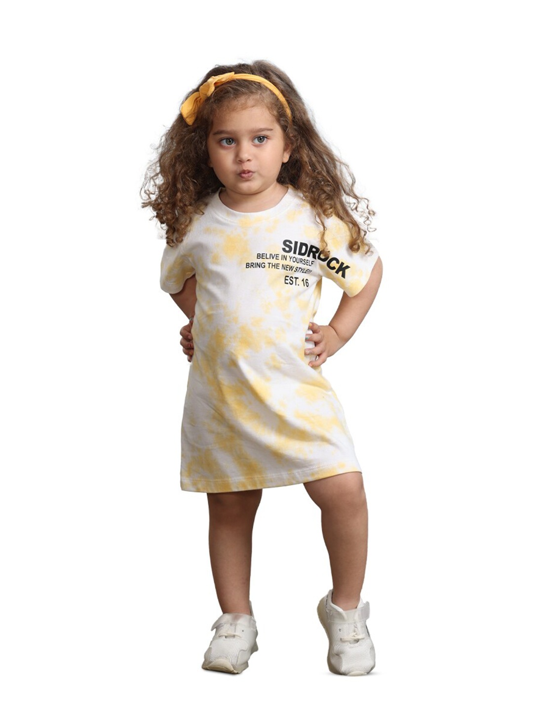 

SIDROCK White & Yellow T-shirt Dress