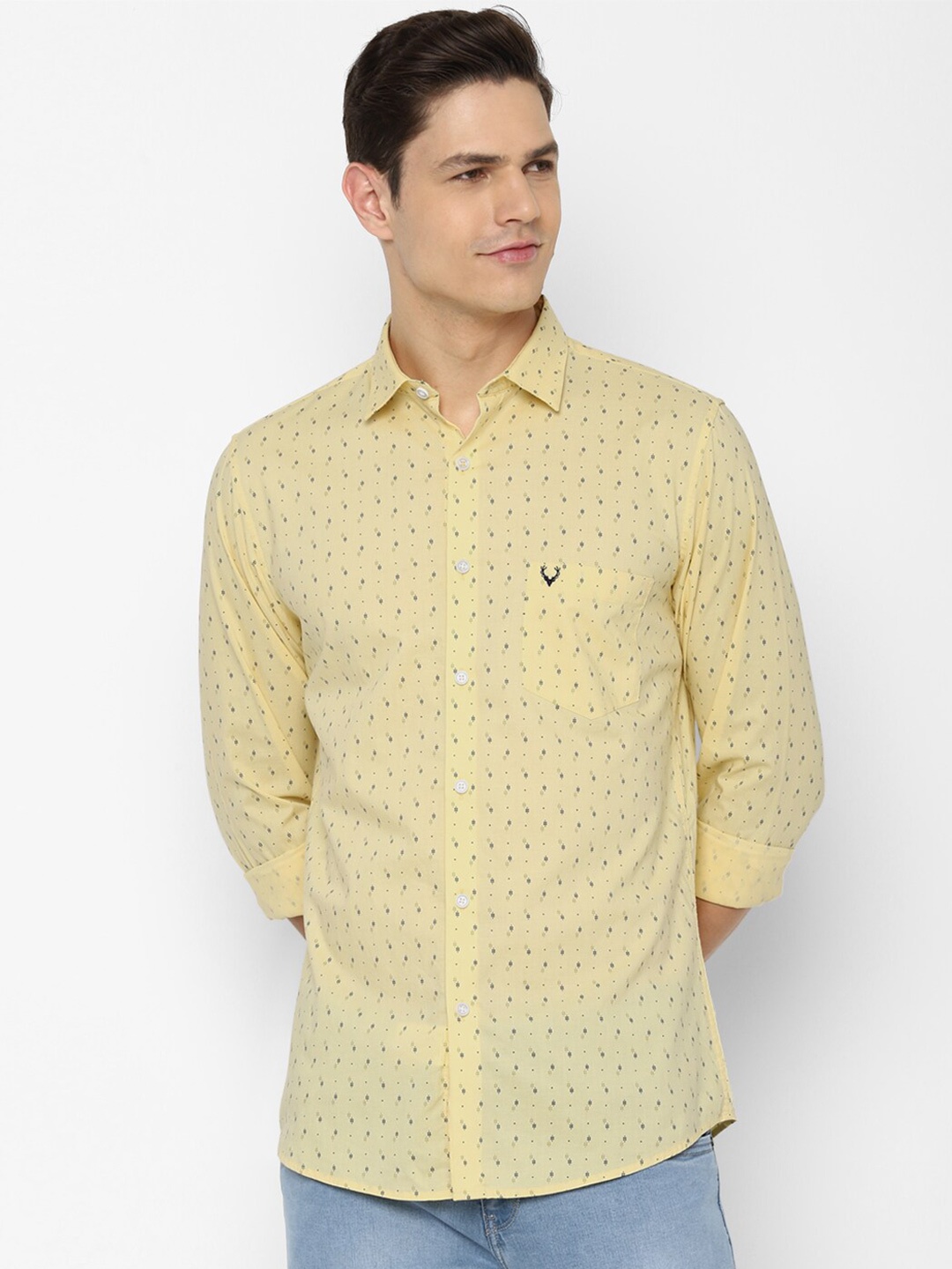 

Allen Solly Men Yellow Slim Fit Printed Pure Cotton Casual Shirt