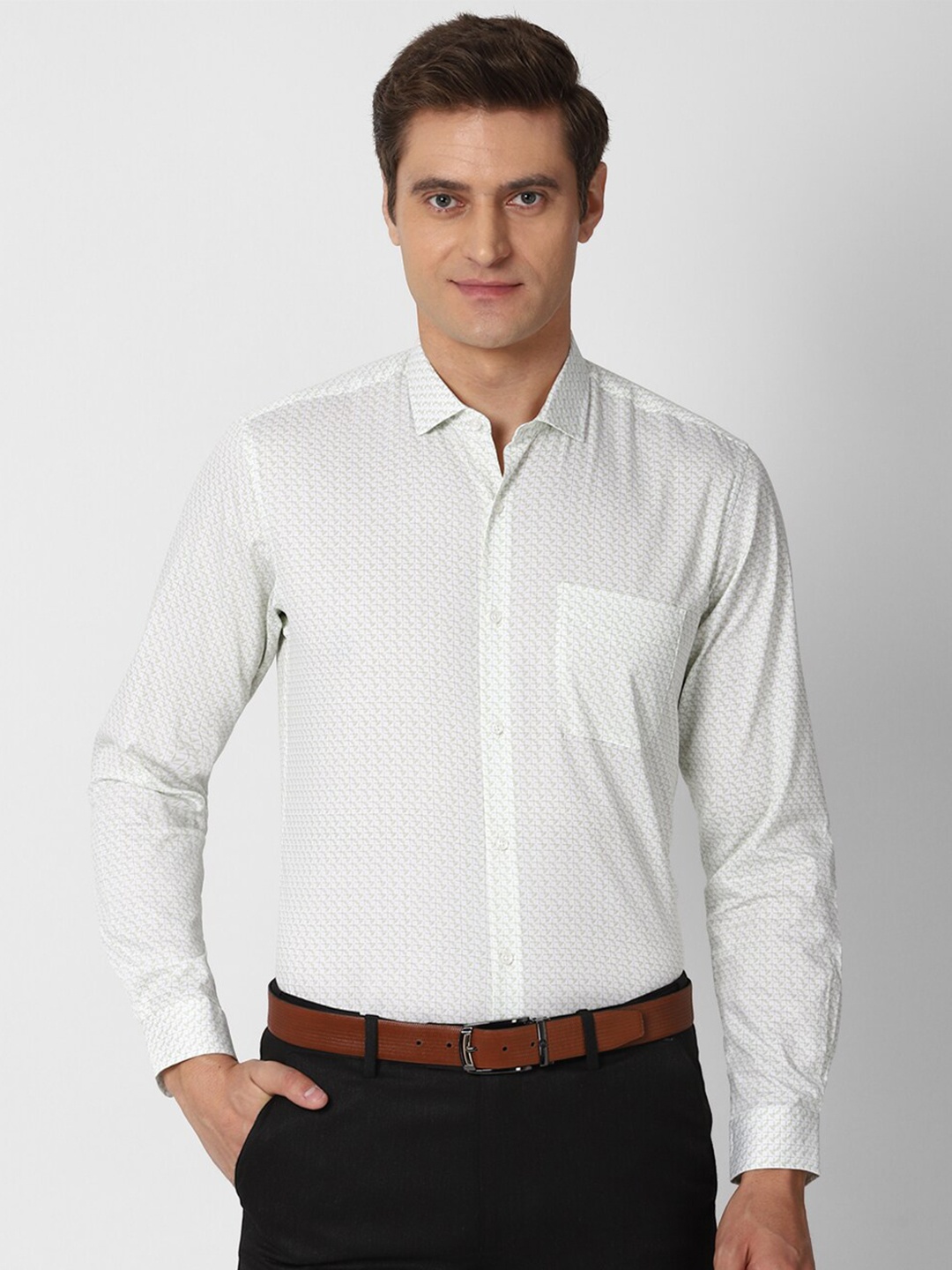 

Peter England Men White Printed Cotton Formal Shirt