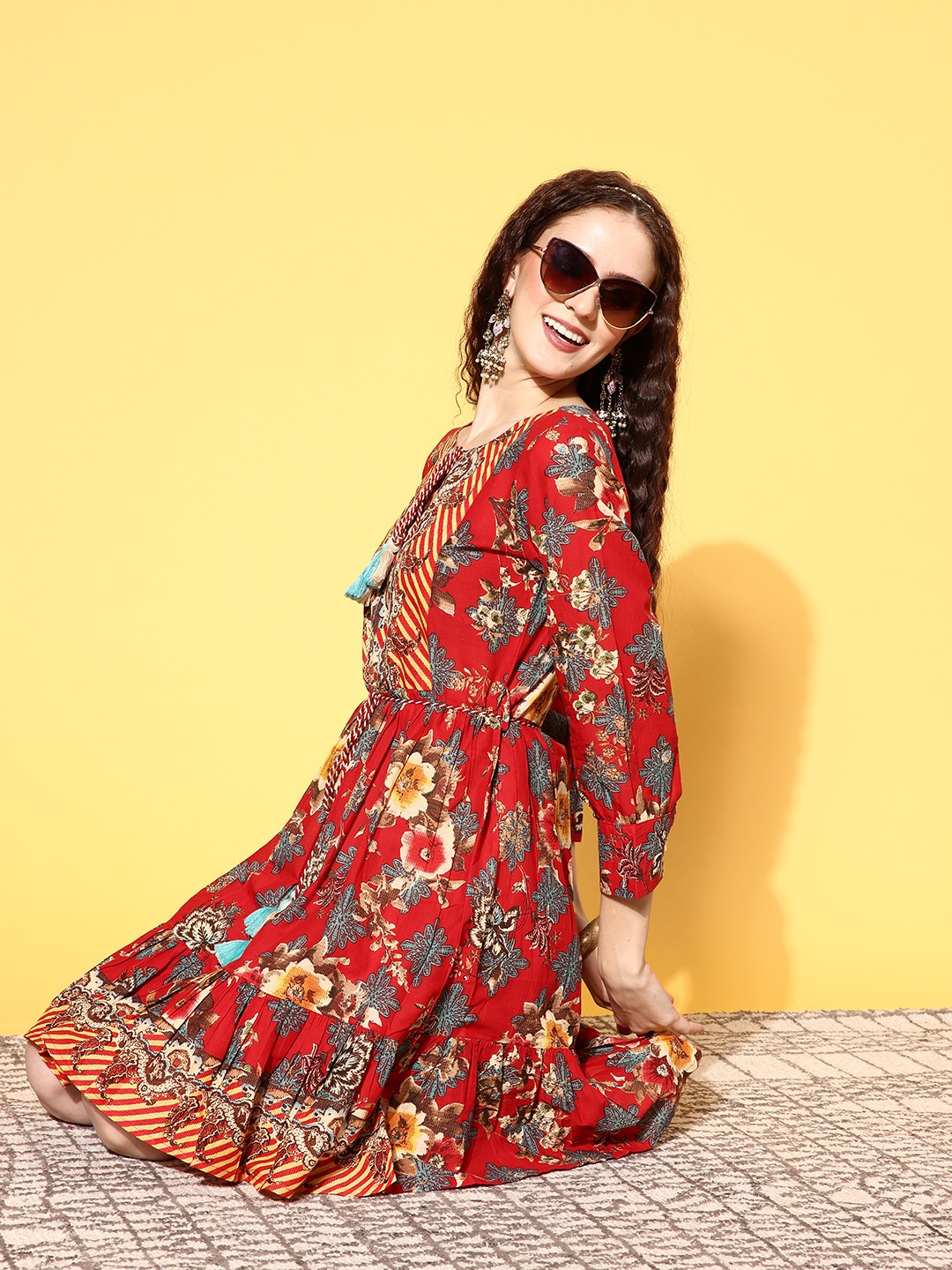 

ZOLA Women Deep Red Ethnic Motifs Vacay Attire