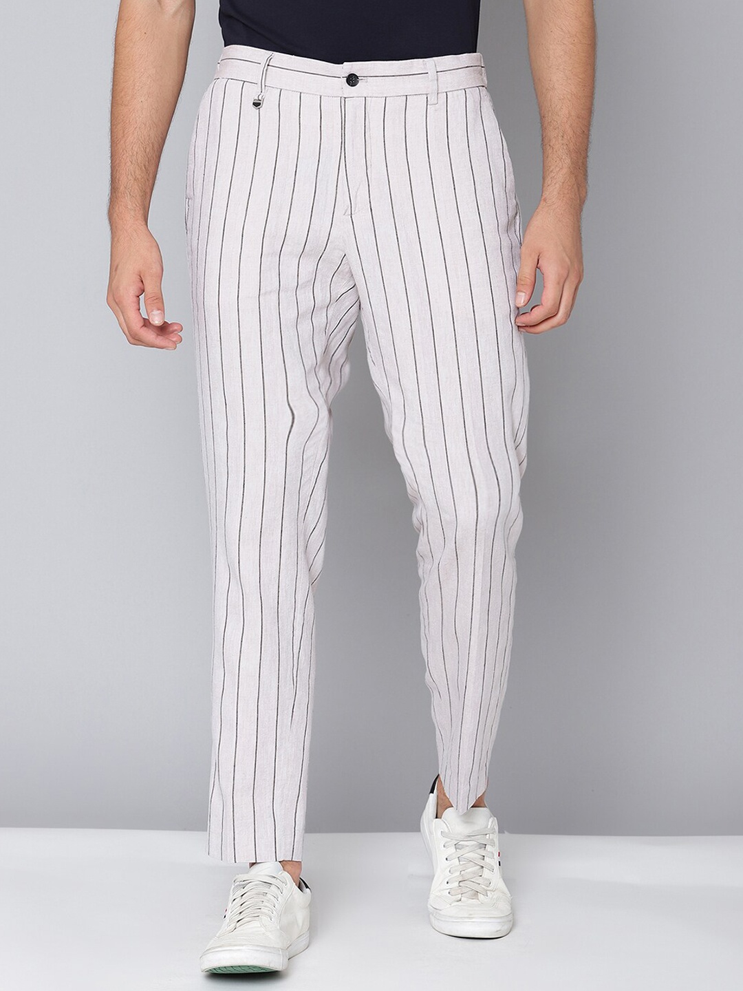 

Antony Morato Men Beige Striped Slim Fit Trousers