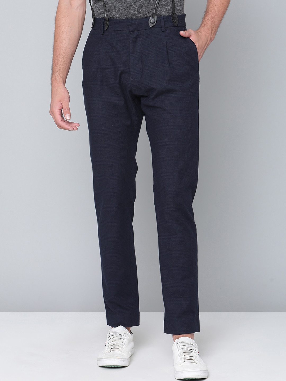 

Antony Morato Men Navy Blue Slim Fit Pleated Trousers