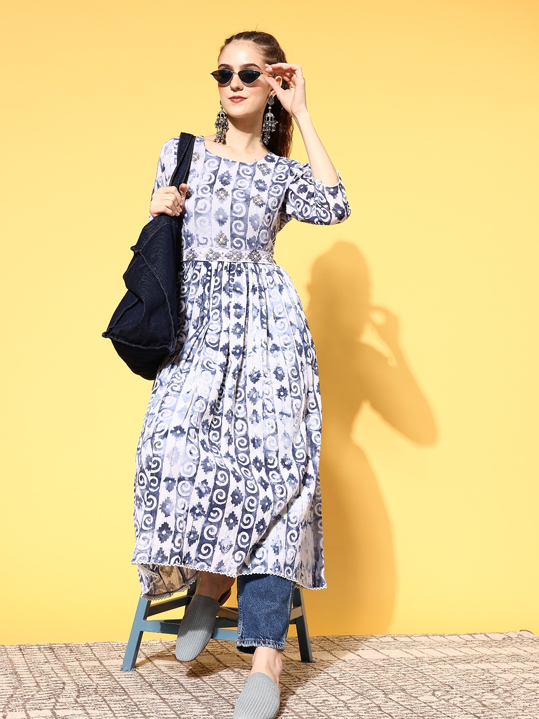 

ZOLA Women Blue Cotton Swirling Volume Kurta
