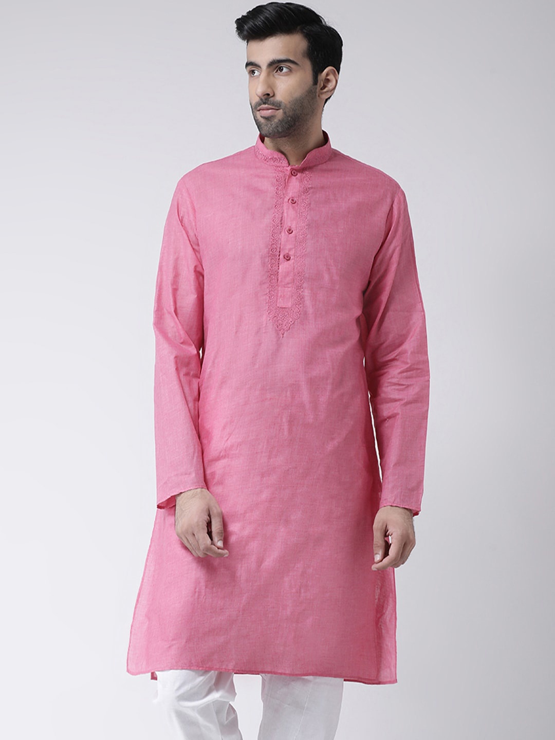 

SG LEMAN Men Pink Thread Work Kurta