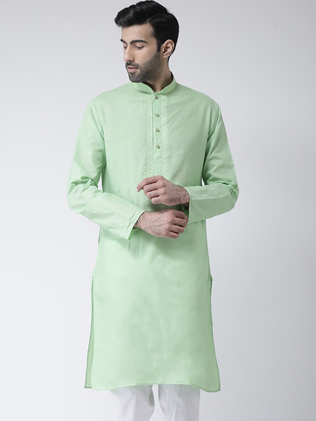 

SG LEMAN Men Sea Green Thread Work Kurta