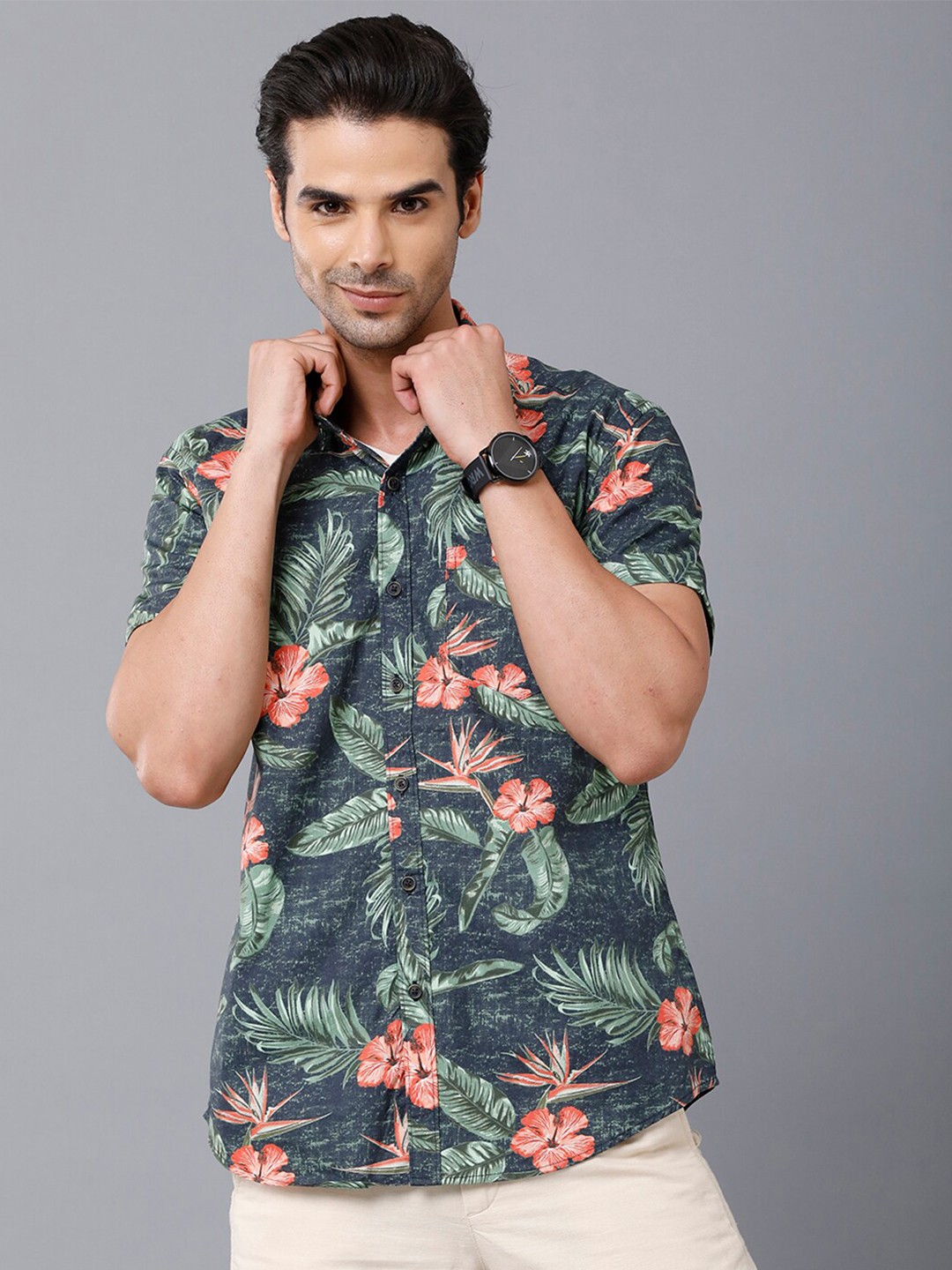 

YOVISH Men White Smart Slim Fit Floral Printed Casual Shirt