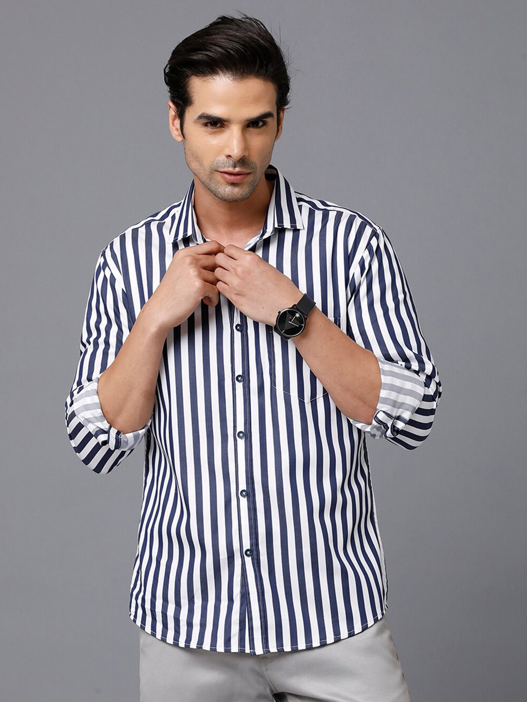 

YOVISH Men Blue Smart Slim Fit Striped Formal Shirt