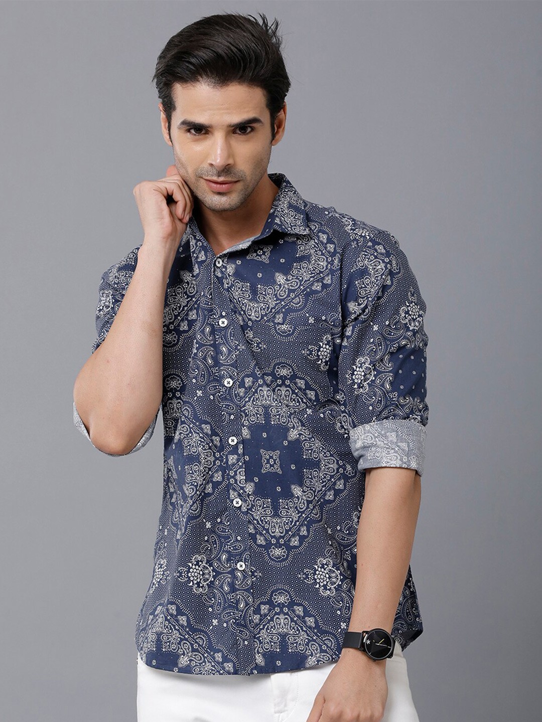 

YOVISH Men Navy Blue Smart Slim Fit Floral Printed Casual Shirt