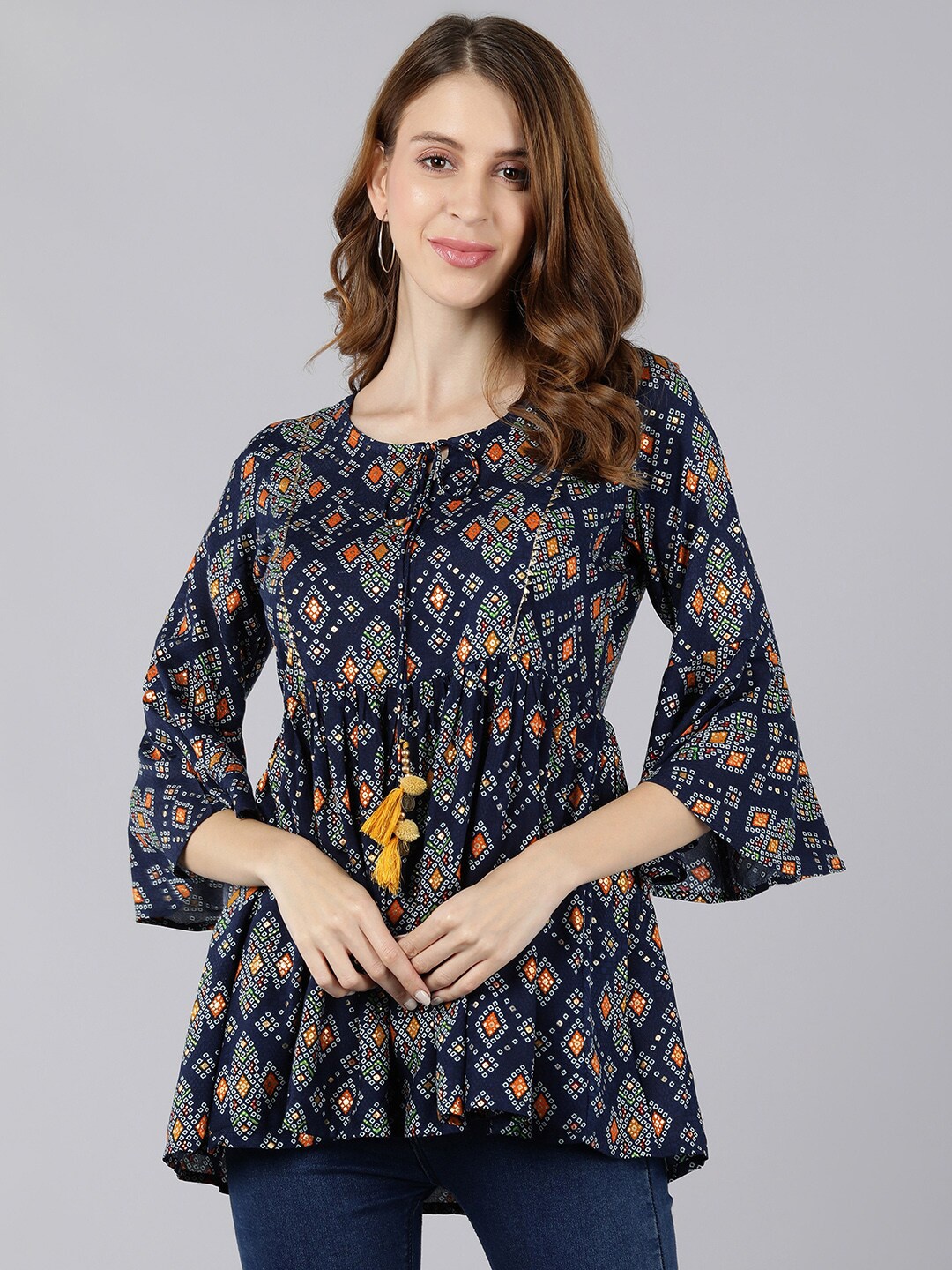 

kipek Blue Floral Print Empire Top
