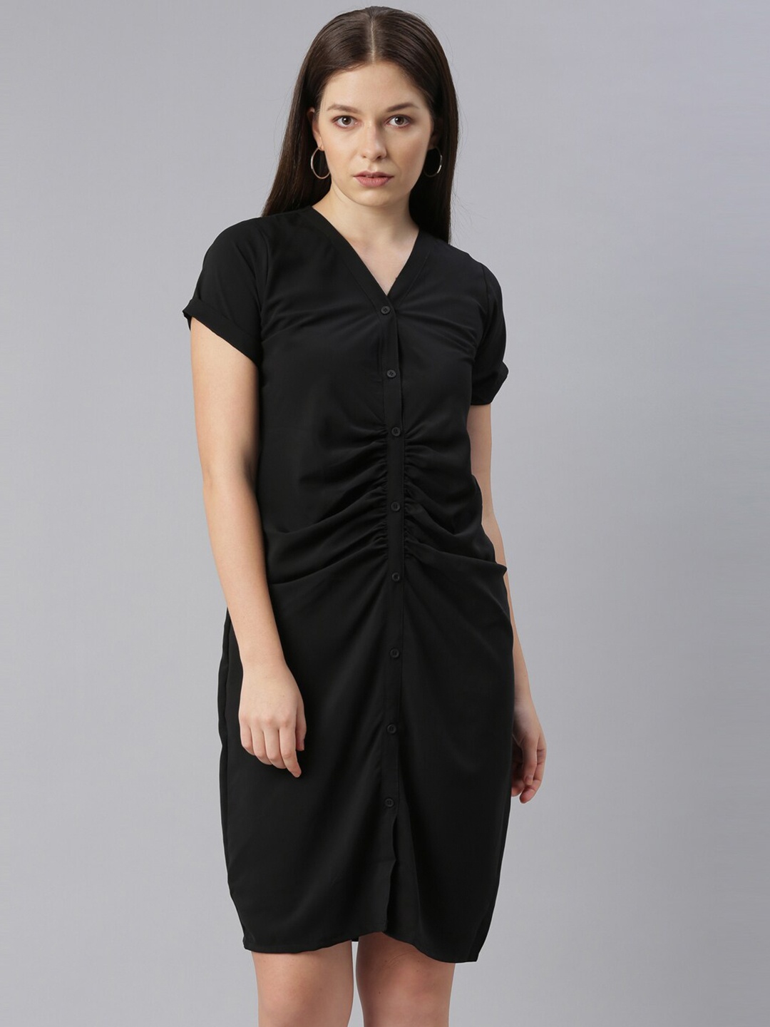 

ZHEIA Women Black Solid Crepe Shirt Dress