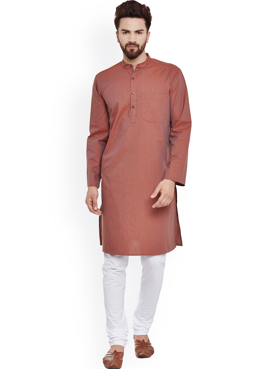 

even Men Rust Red Solid Straight Kurta