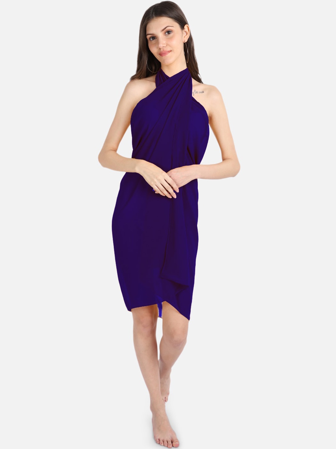 

EROTISSCH Women Blue Solid Sarong Swimwear Cover up Bottom, Navy blue