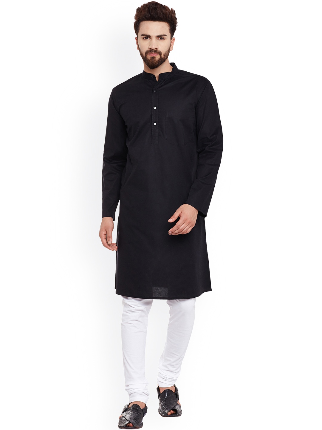 

even Men Black Solid Straight Kurta