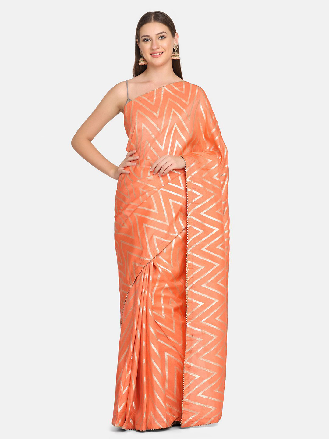 

BOMBAY SELECTIONS Peach-Coloured & Brown Banarasi Saree