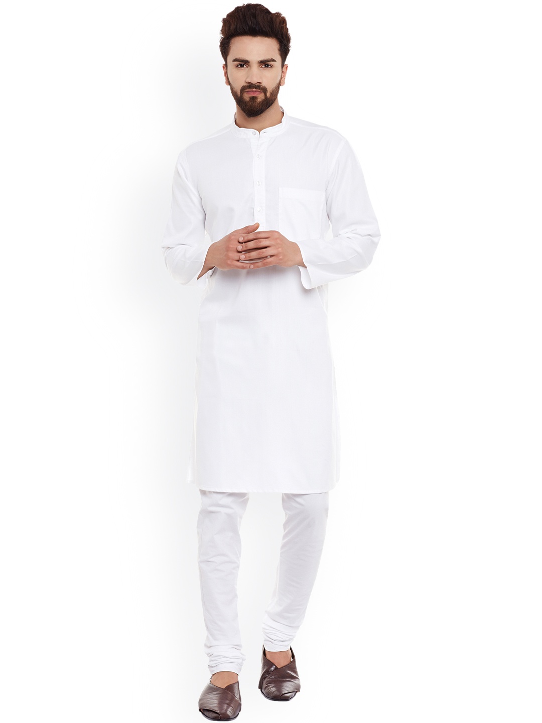 

even Men White Self-Design Straight Kurta