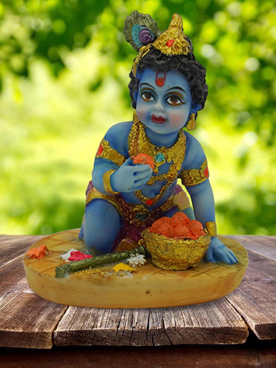 

Gallery99 Blue & Gold-Toned Handpainted Lord Krishna Showpiece