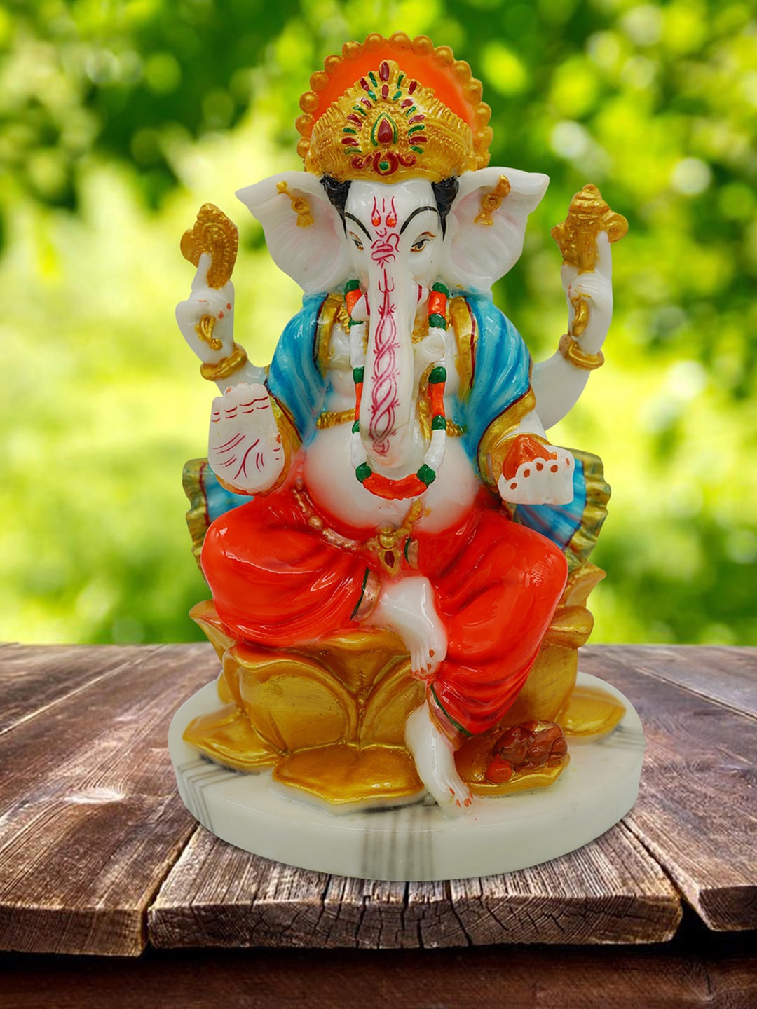 

Gallery99 White & Orange Handpainted Lord Ganpati Showpiece
