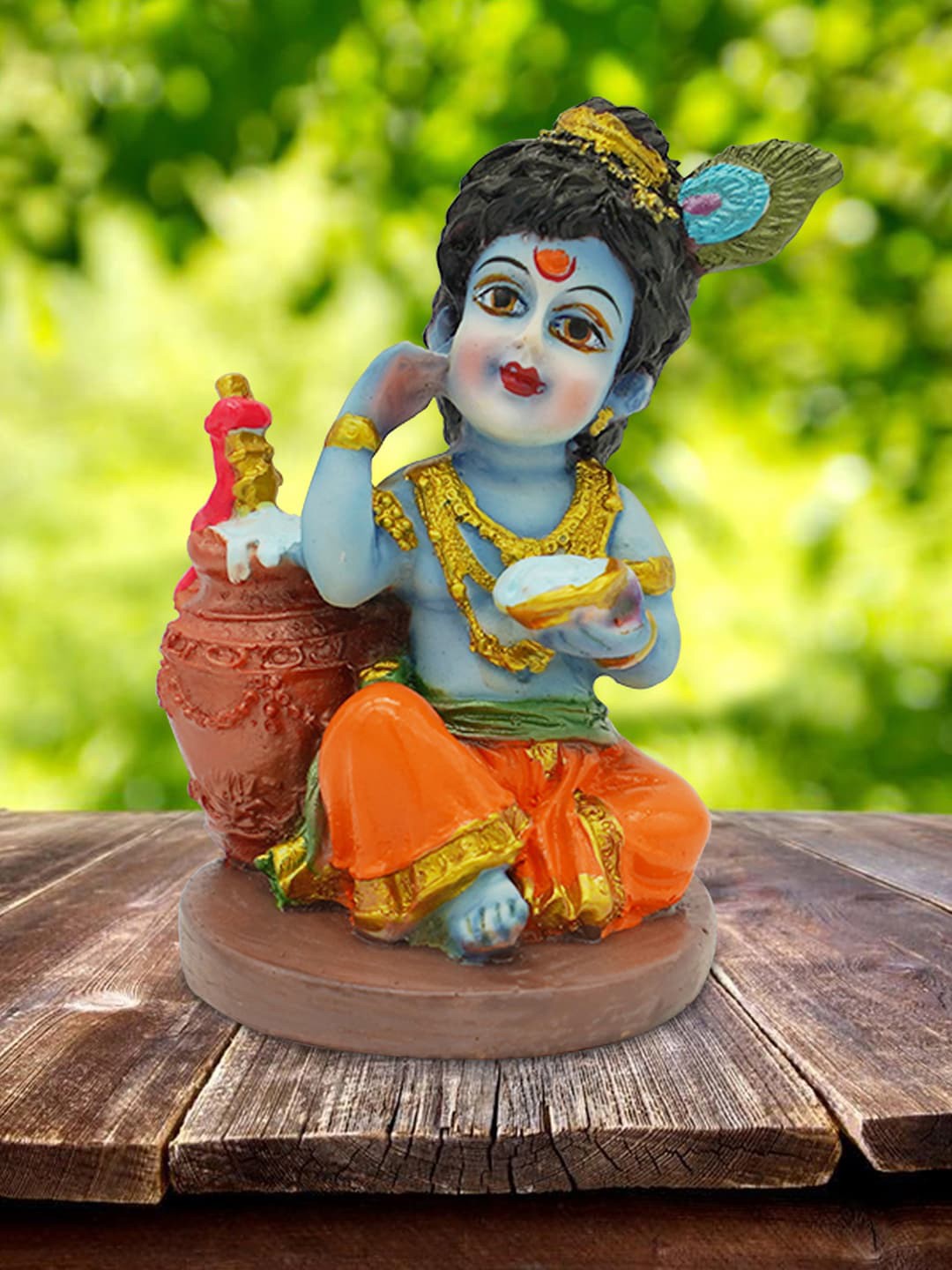 

Gallery99 Hand painted Lord Krishna Idol Makhan Thinking Chor God Figurines, Multi