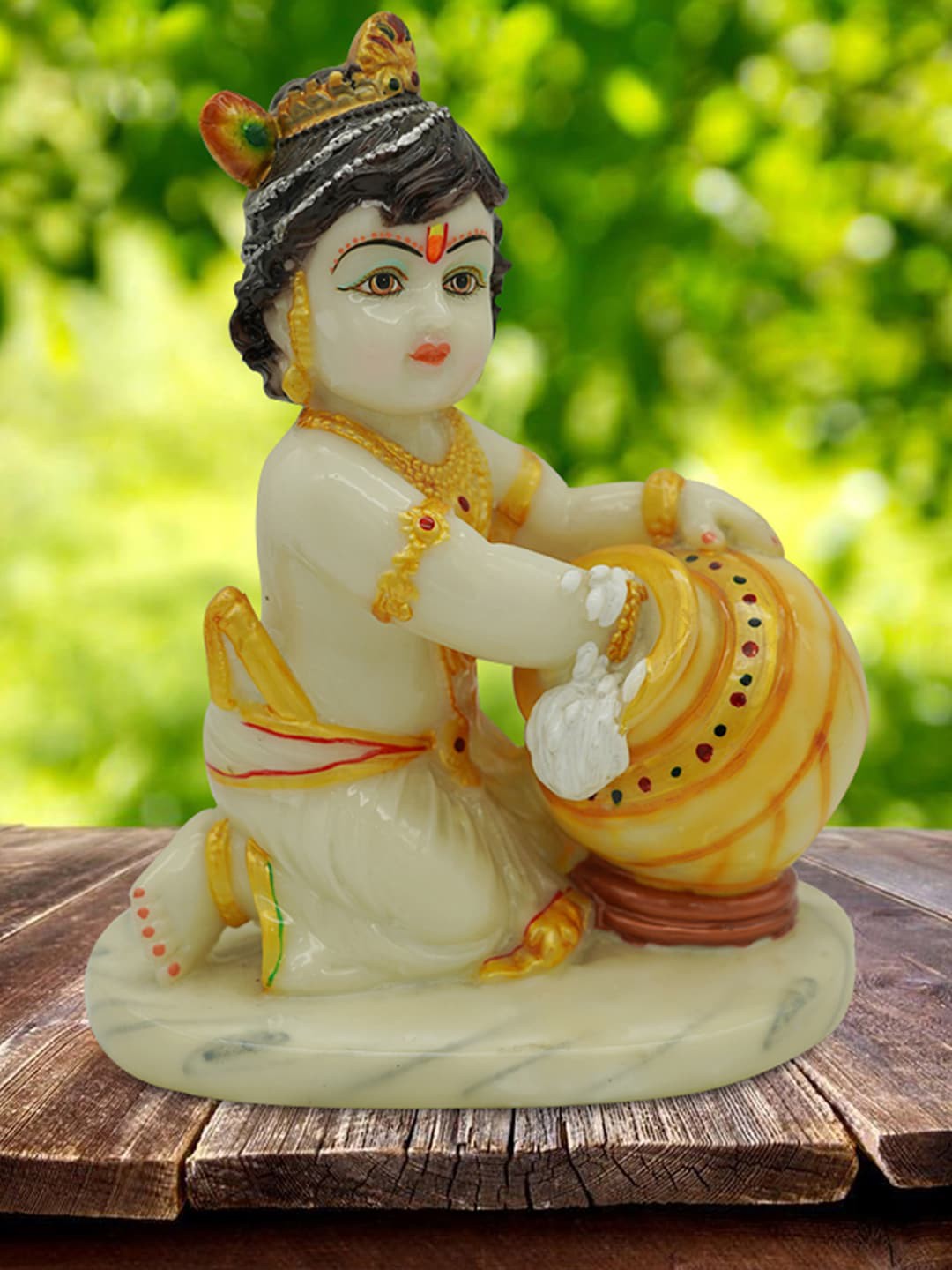 

Gallery99 White & Gold Hand-painted Lord Krishna Showpiece
