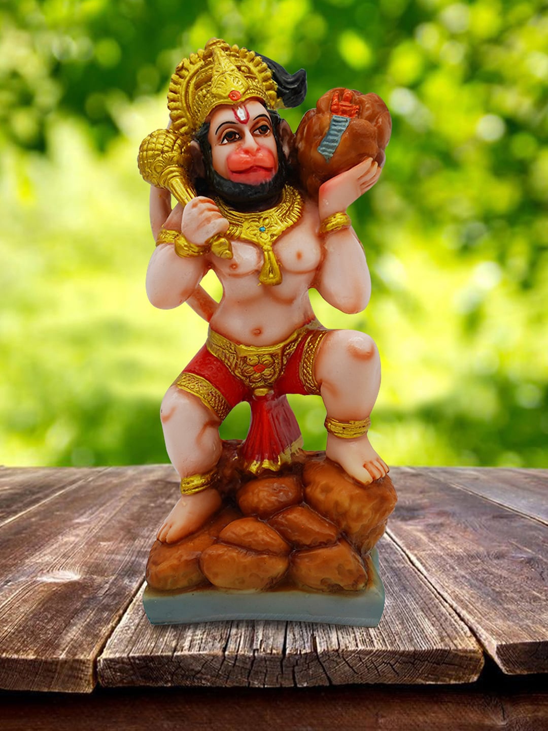 

Gallery99 Brown Handpainted Lord Hanuman caring mountain Idol Showpieces