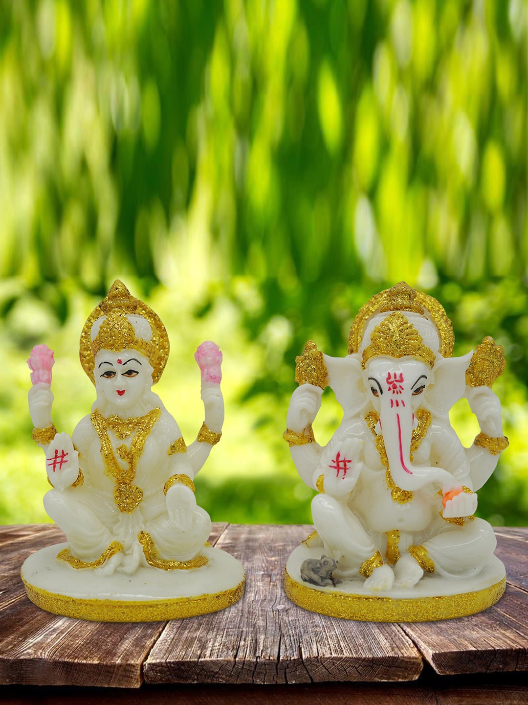 

Gallery99 Set of 2 Gold & White Hand-Painted Lord Laxmi & Ganesha Showpiece Idol