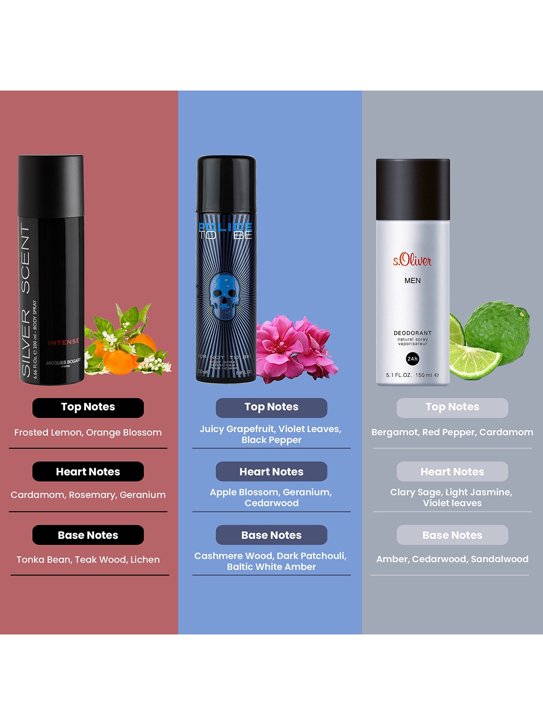 

JACQUES BOGART Men Set of 3 Transparent Deodorant Combo Set 550ml