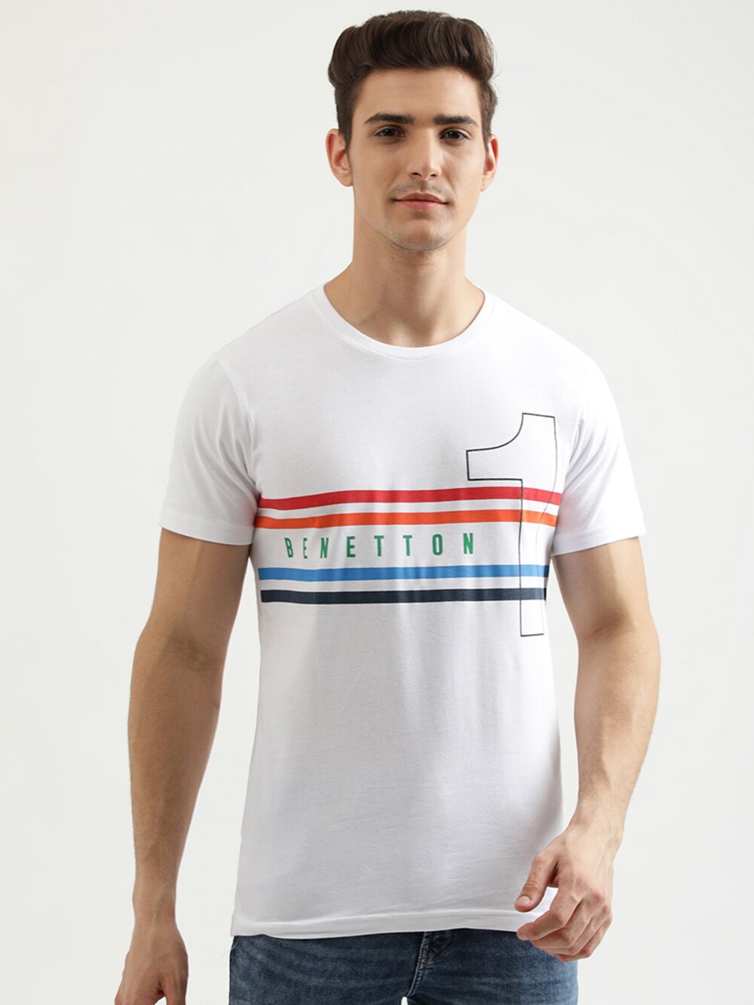 

United Colors of Benetton Men Red & White Typography Printed T-shirt