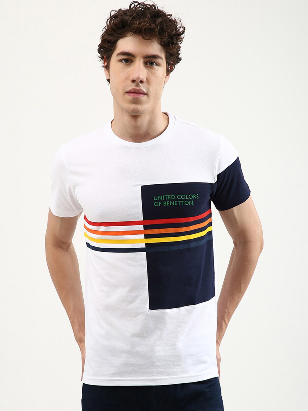 

United Colors of Benetton Men White Typography Printed T-shirt