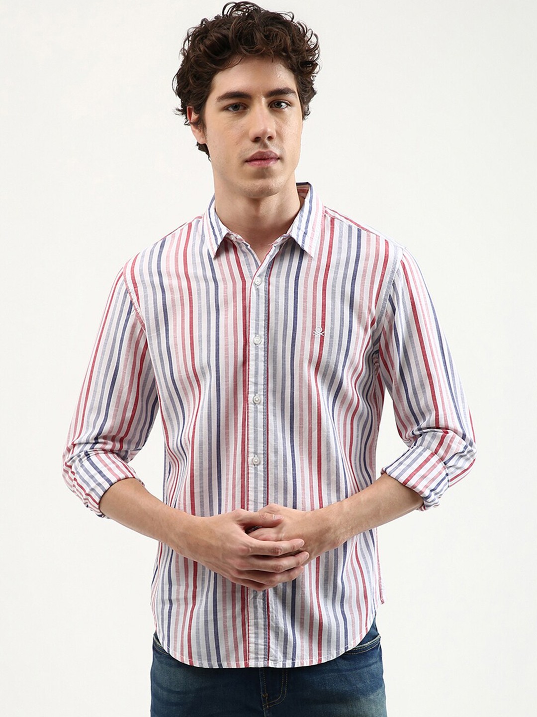 

United Colors of Benetton Men Pink Slim Fit Striped Casual Shirt