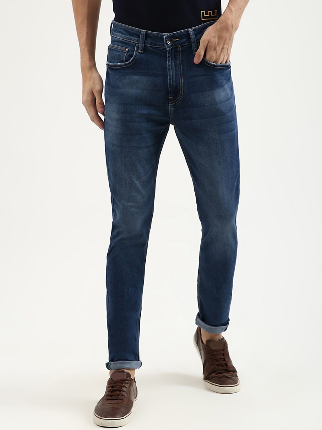 

United Colors of Benetton Men Navy Blue Light Fade Jeans