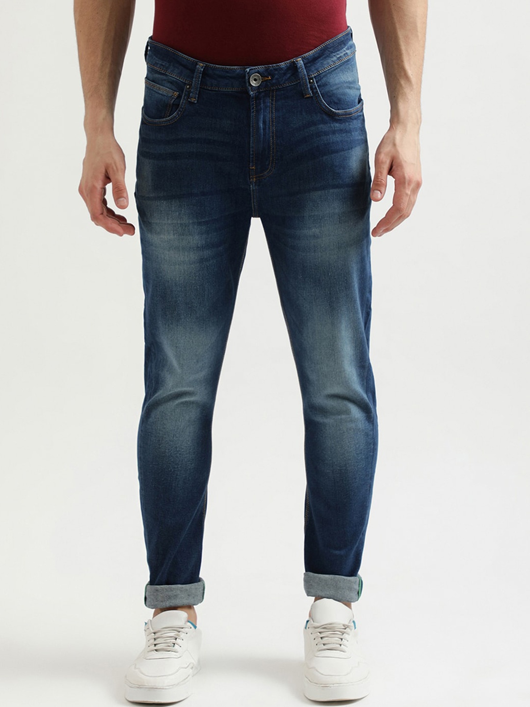 

United Colors of Benetton Men Navy Blue Low Distress Heavy Fade Jeans