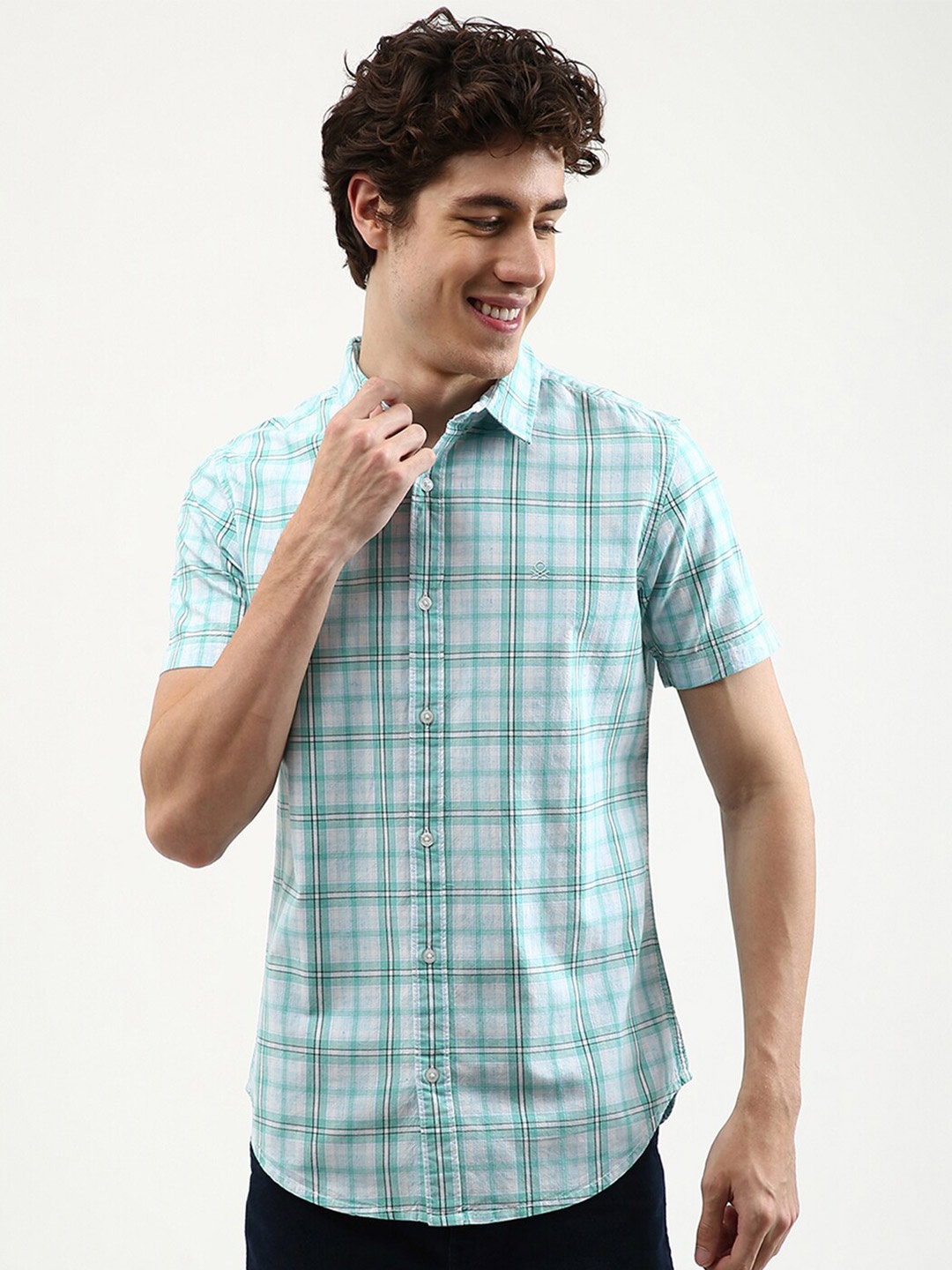 

United Colors of Benetton Men Blue Slim Fit Tartan Checked Casual Shirt