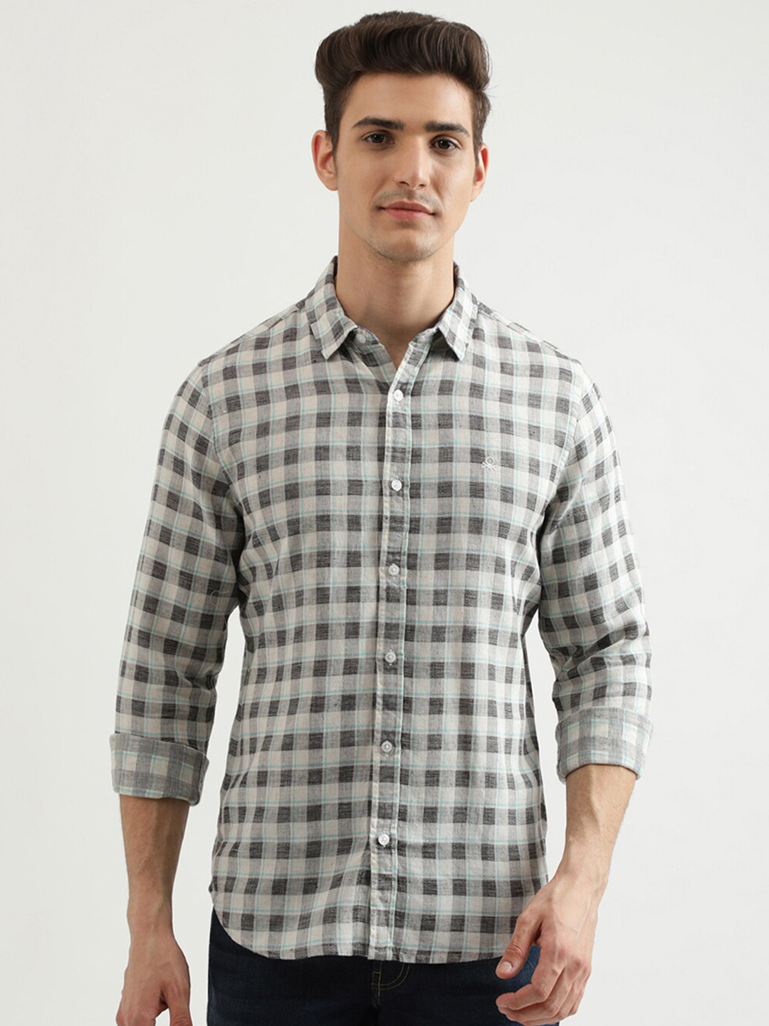

United Colors of Benetton Men Pink Slim Fit Checked Cotton Casual Shirt