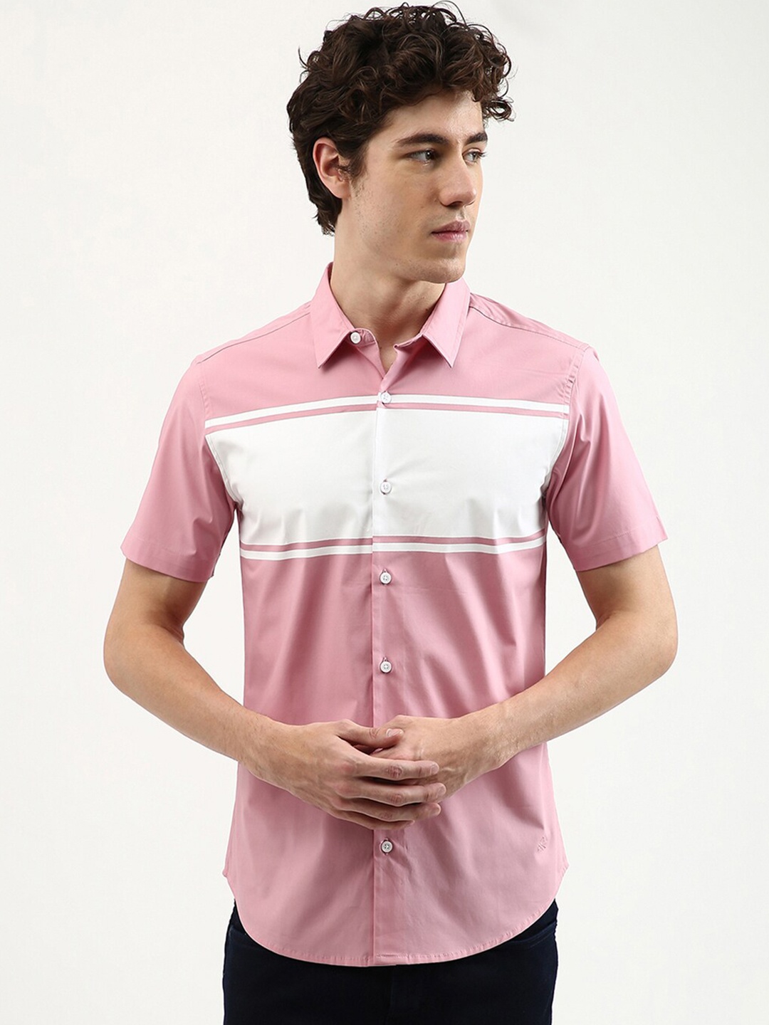 

United Colors of Benetton Men Pink Slim Fit Colourblocked Casual Shirt