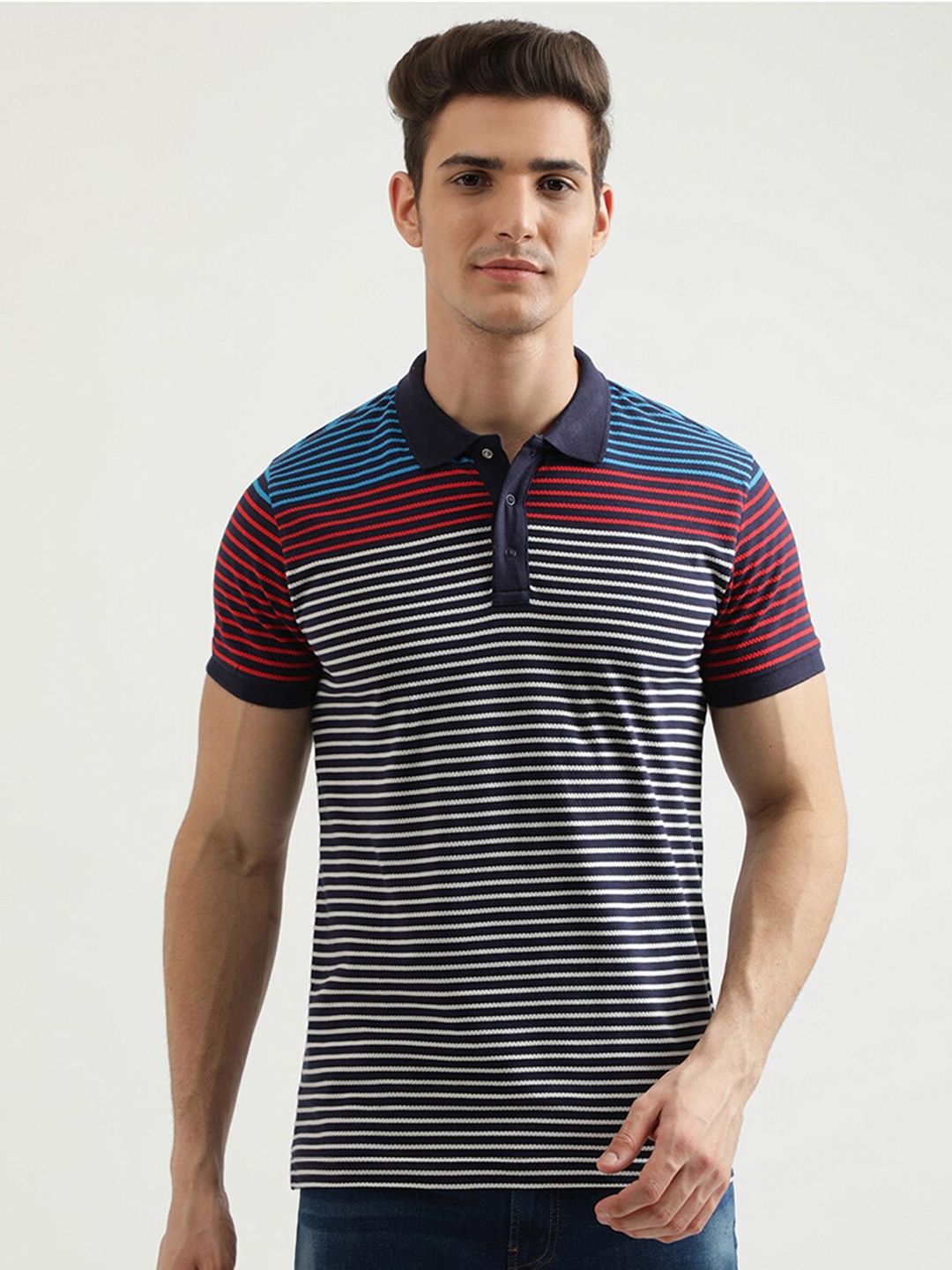 

United Colors of Benetton Men Yellow Striped Polo Collar T-shirt