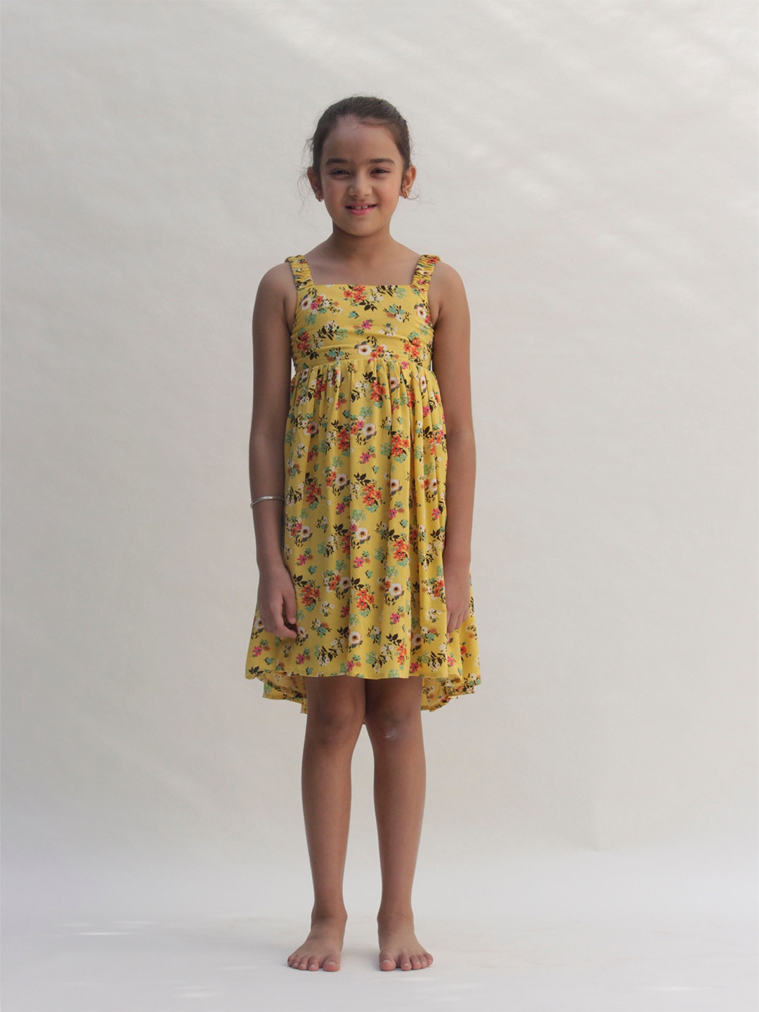 

Jungleebilli Girls Yellow & Red Floral Shoulder Straps Fit & Flare Dress