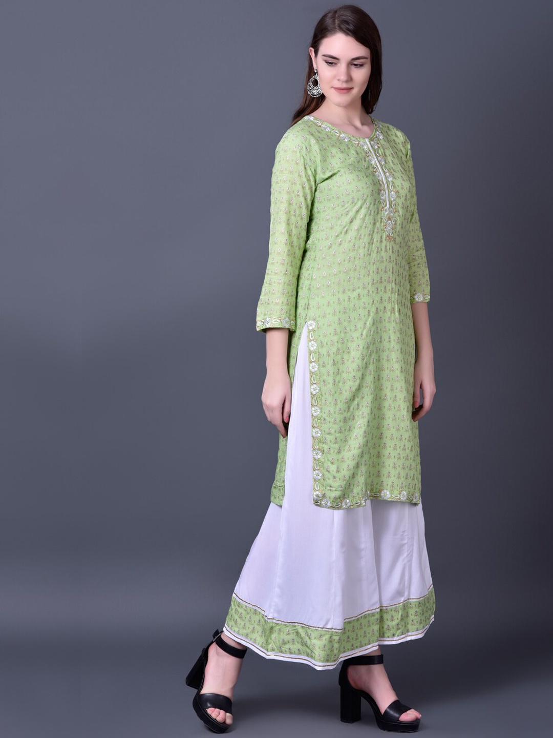 

Ziva Fashion Women Green Layered Kurti with Sharara